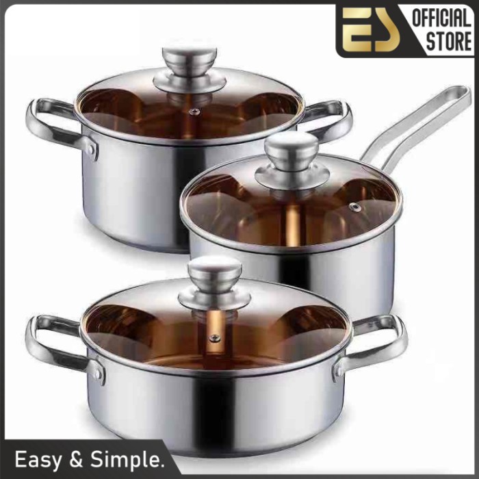 DAPUR PERALATAN MASAK ES SET PANCI STAINLESS STEEL 3 IN 1 PERALATAN MASAK STAINLESS STEEL HR447