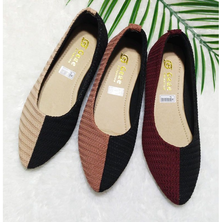 Sepatu flat dixsi belang alas Karet anti licin