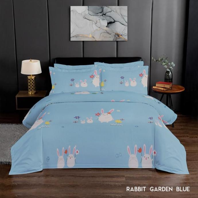 Celina King Rabbit 100% Cotton Silk Bed Cover 160x230 cm Rabbit Blue -
