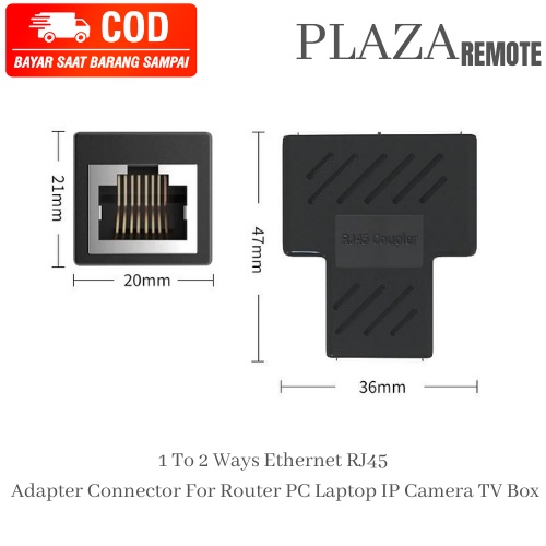 Ethernet RJ45  hub Adapter Connector sambungan LAN 1 to 2 way For Router PC Laptop IP Camera TV Box