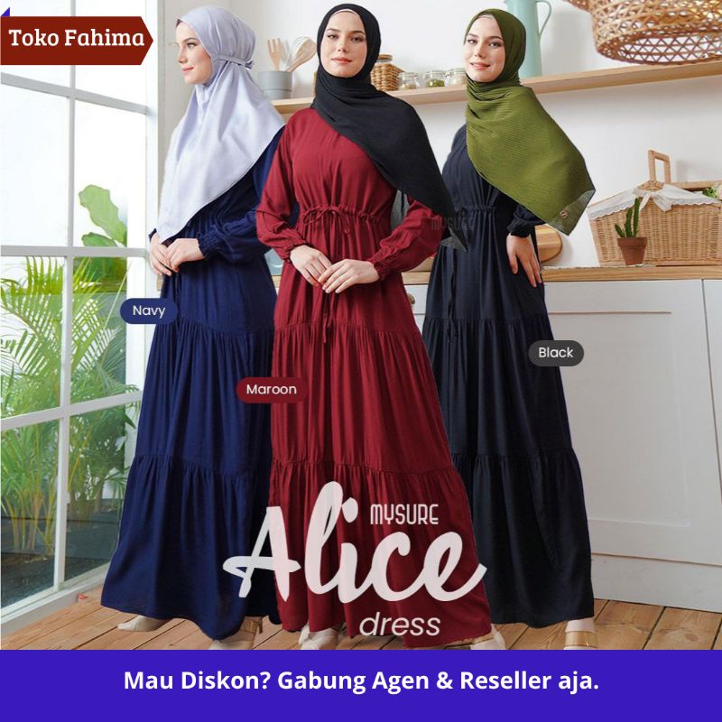 Gamis frill wanita nyaman adem jumbo warna Hitam Maroon Navy brand by Mysure