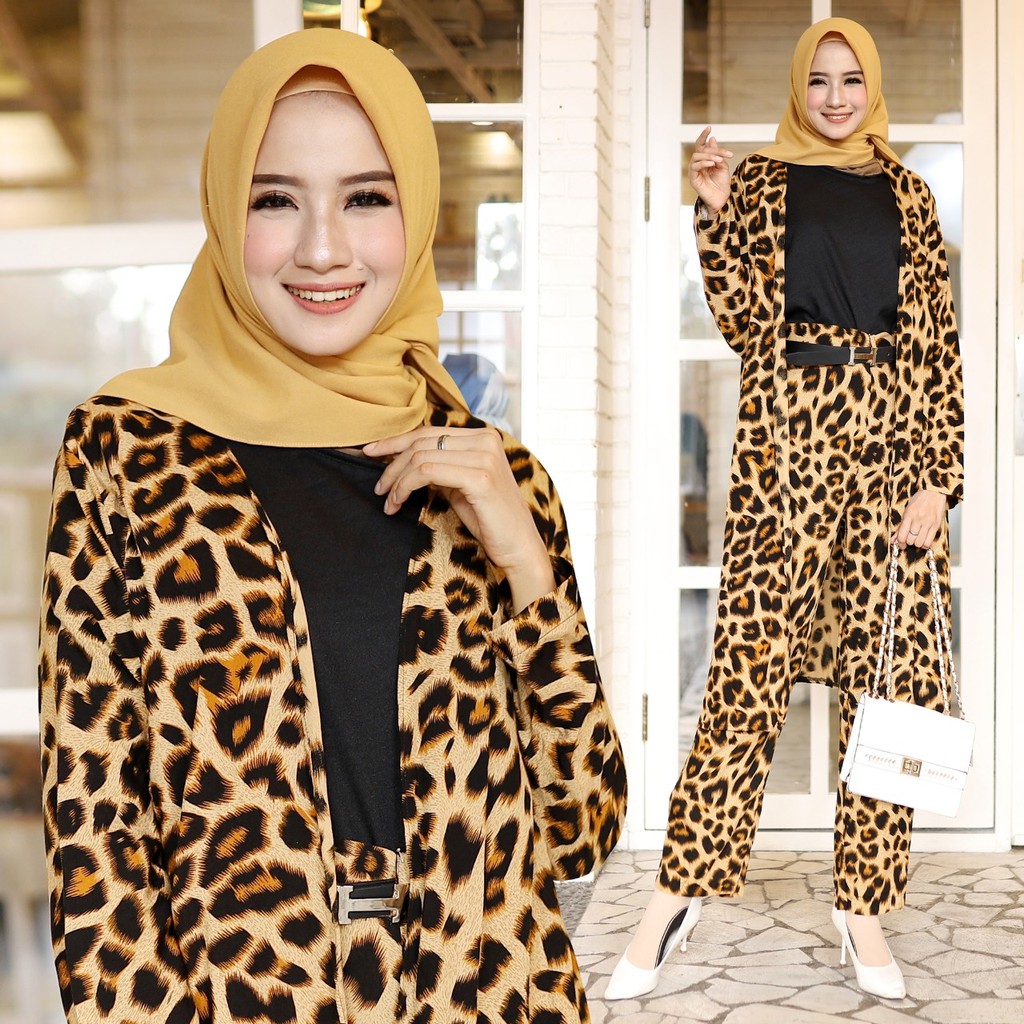 Stelan Baju leona/Pakaian Wanita Motif Macan One Set