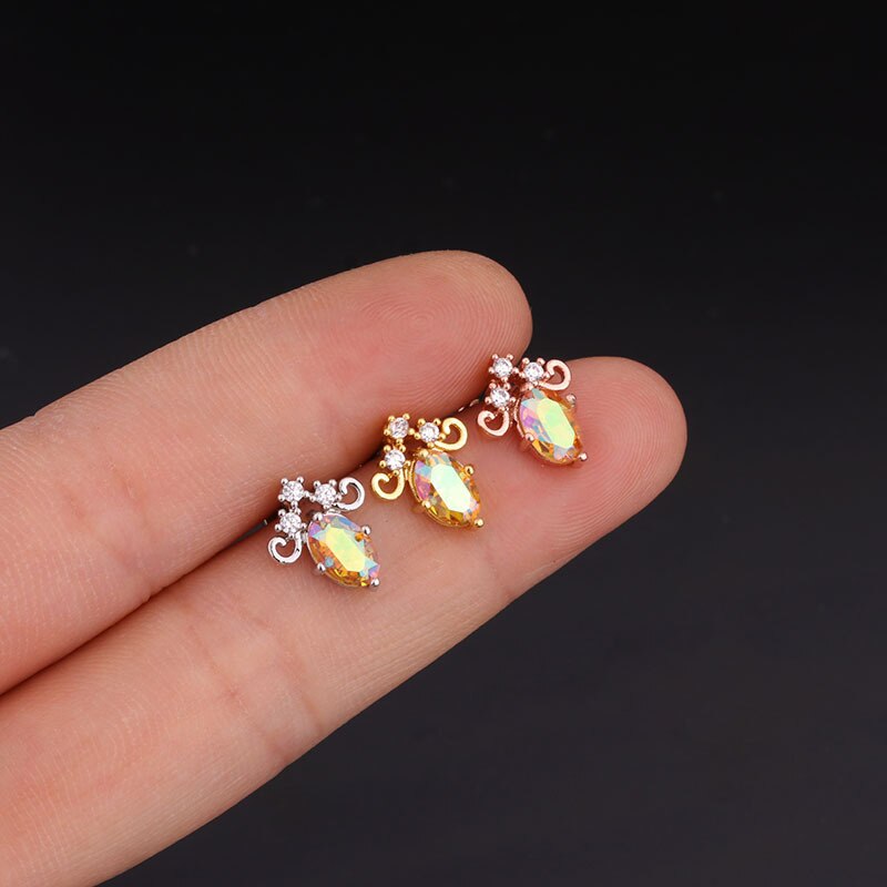 1pc Anting Tusuk Desain Bunga Hias Cz Untuk Wanita