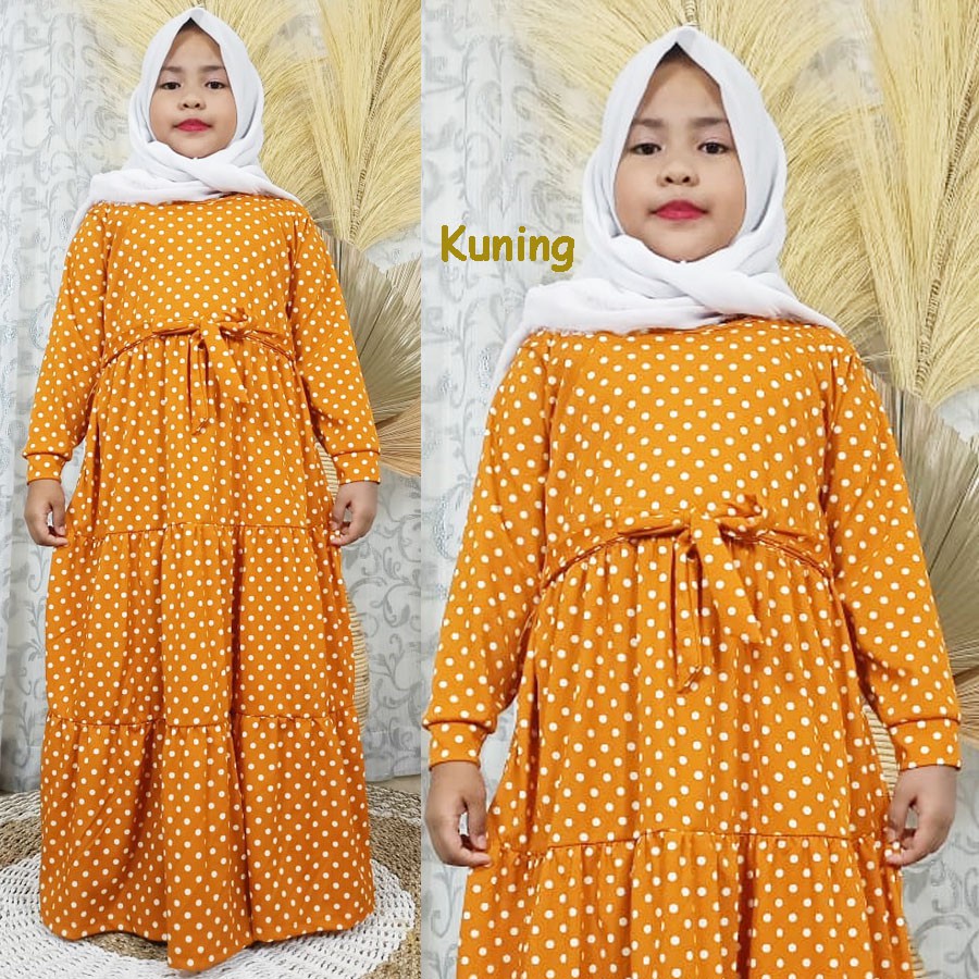Carlina - Gamis Anak Polkadot Onde 3 Tingkat Susun 4-13 Tahun Kids Perempuan Dress Maxy