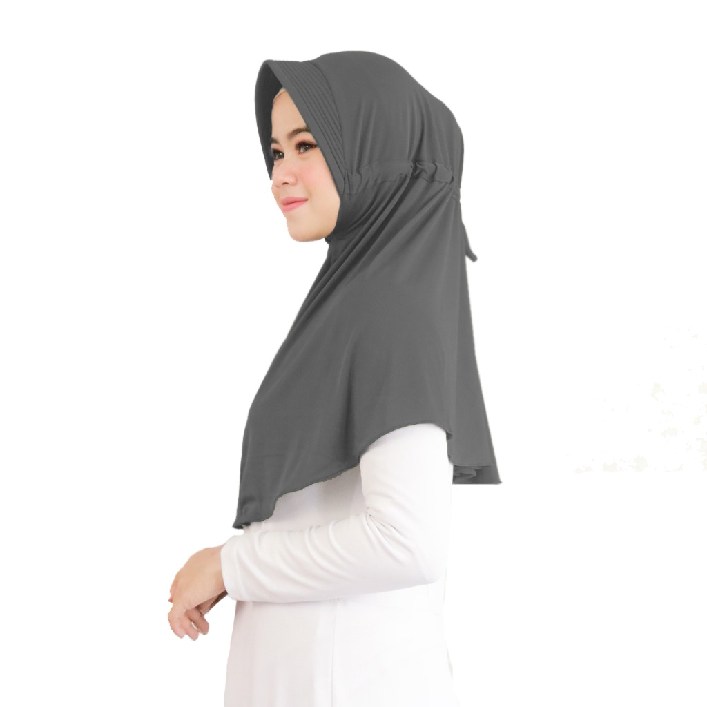 Jilbab Serut Jokowi / Hijab Instan Serut Jersey ukuran 70x75cm Ori termurah-Abu Tua