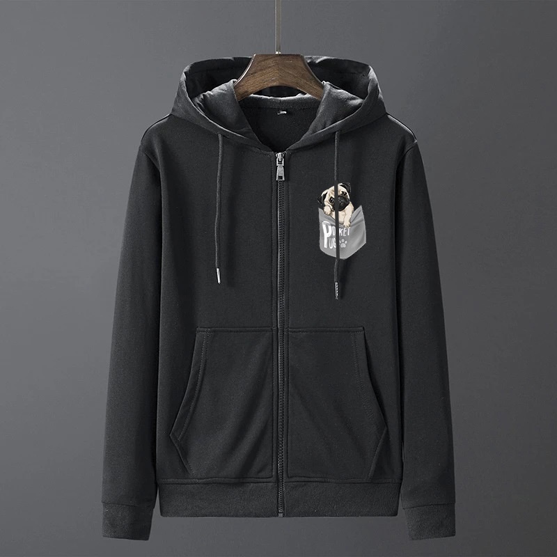 Zipper Hoodie Pug Pocket Zipper hoodie unisex L-XXL