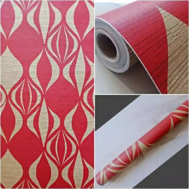 Grosir walpeper stiker dinding3D motif batik warna cream merah bata moderen