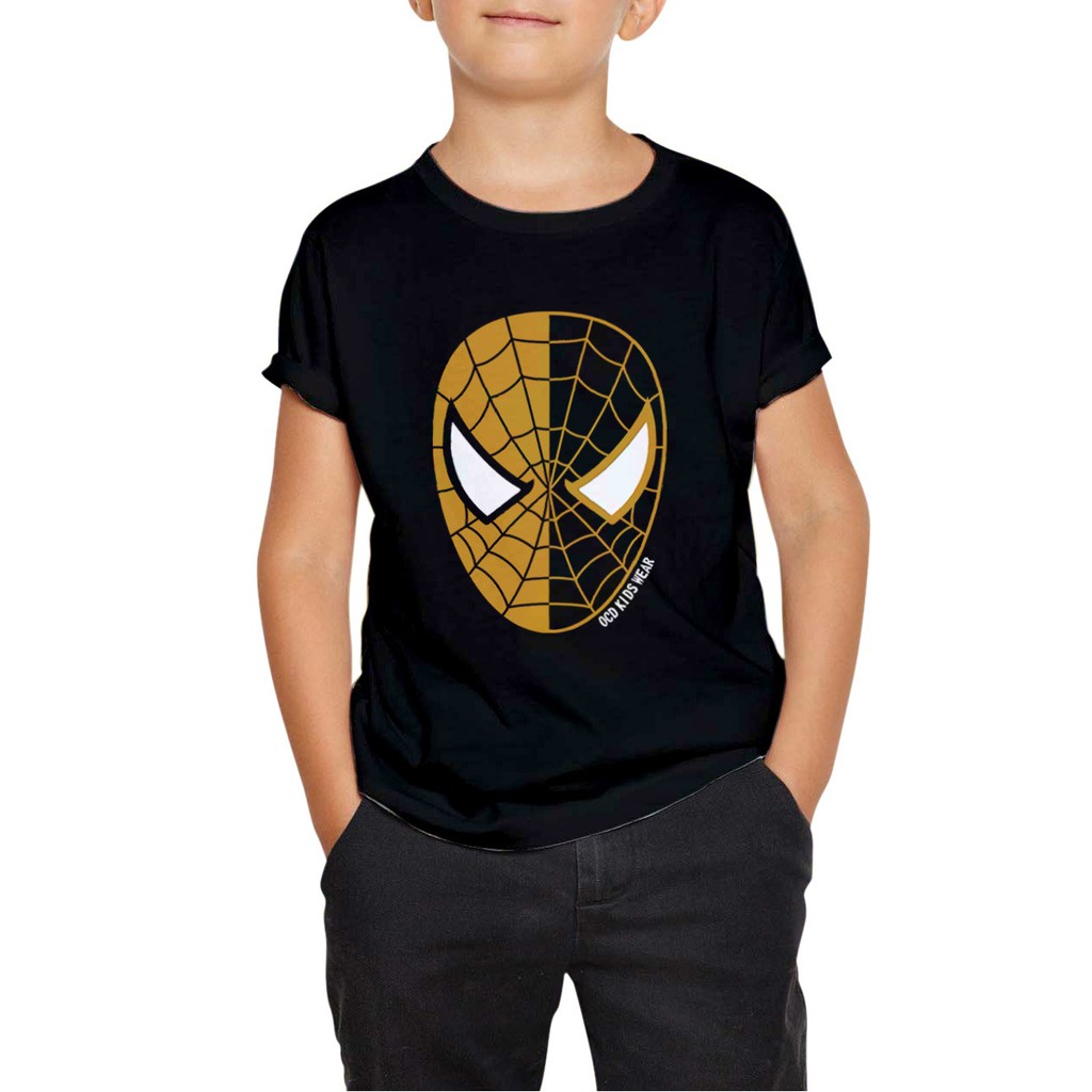 kaos distro anak motif spiderman gold hitam