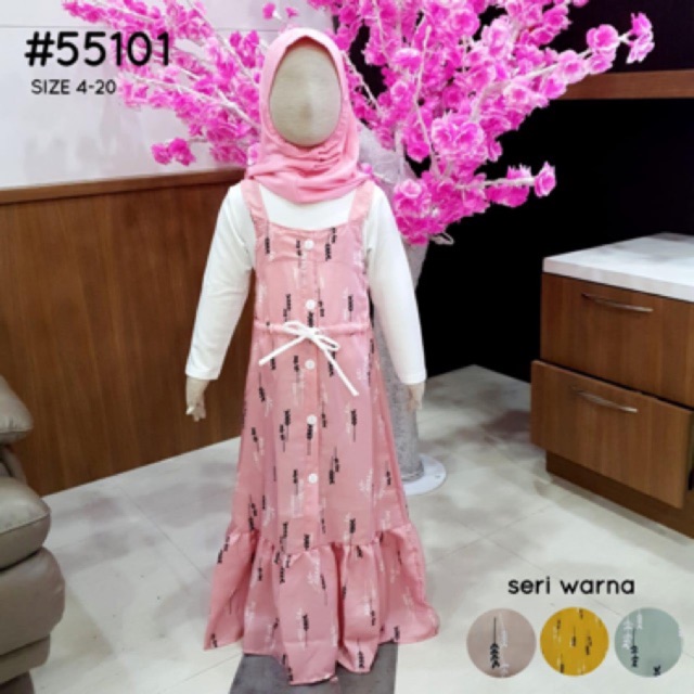 Gamis Anak Kerudung Hijab Salur Overall Mosscrepe #55101 Kids Catherine