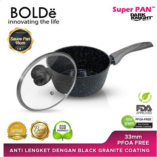 Sauce PAN 18 cm + glass lid, Granite BLACK Series Original BOLDe