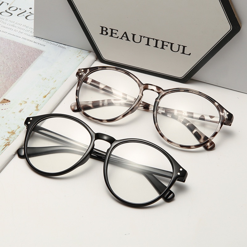 COD Frame Kacamata Lensa Flat Cat Eye Anti Radiasi Gaya Leopard Retro Korea Fashion Wanita Glasses