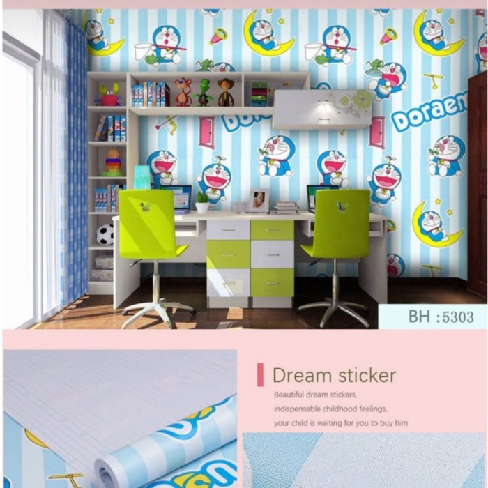 (COD) Dunia 10 Meter Wallpaper Sticker Dinding kamar Anti Air Murah Dan Terbaik Motif Doraemon Binta
