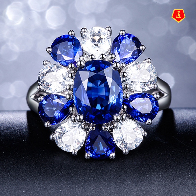 [Ready Stock]Graceful Personality Full Diamond Sapphire Ring