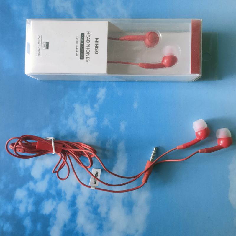 MINISO Hansfree HF ORIGINAL 100% Fruit series peach pink kiwi hijau green strawberry merah red earphone Wired in ear Headset