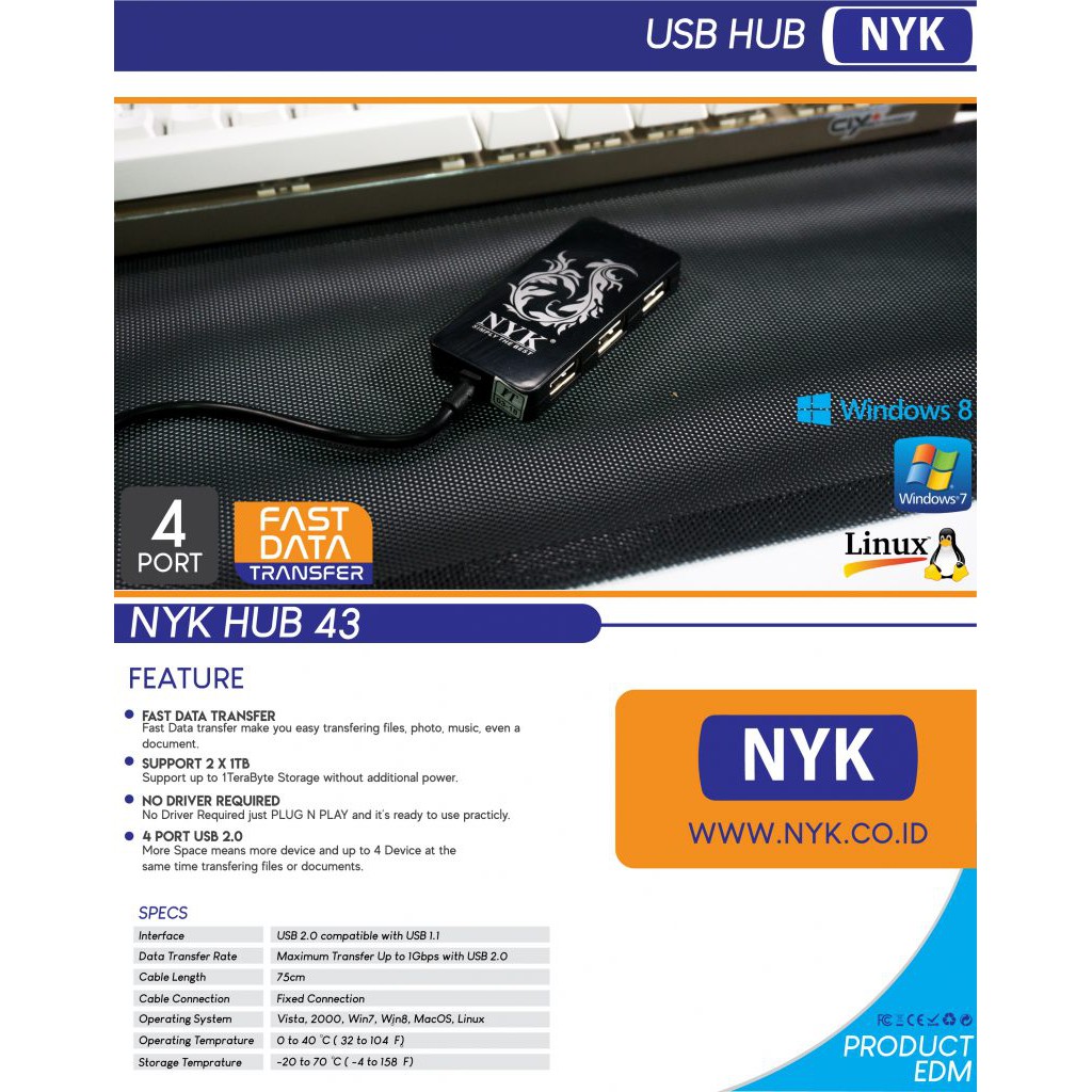 usb hub 2.0 nyk 43 high speed 4 port