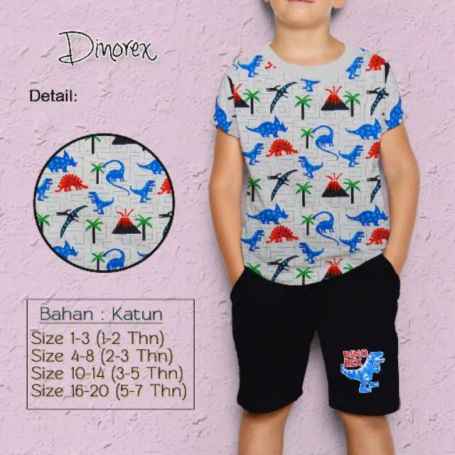 Setelan anak pendek dinosaurus hayami / BAJU ANAK DINOSAURUS