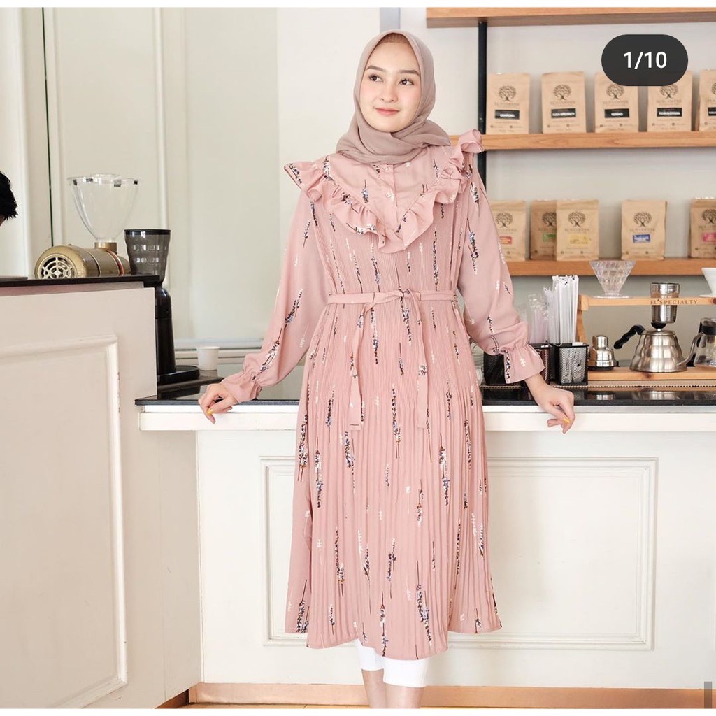 TUNIK PLISKET PLEATED MOTIF BUNGA FLORAL BKK