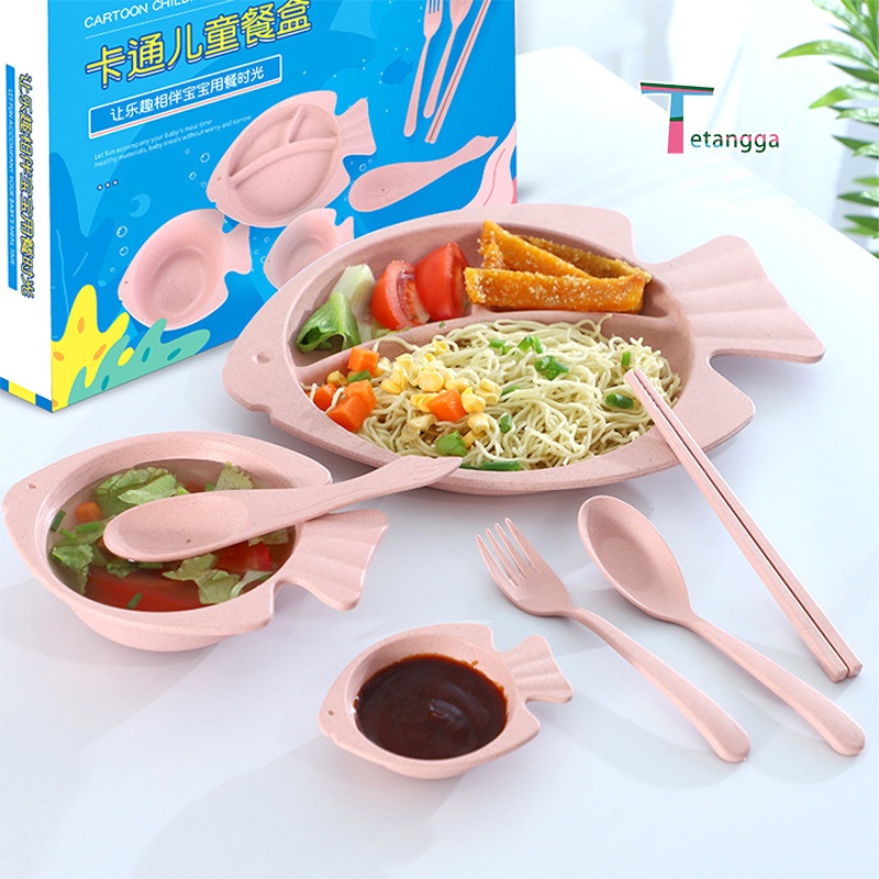 Piring Set Makan Anak 7 IN 1 Melamin Karakter Tebal Alat Makan Piring Makan Anak Karakter fish