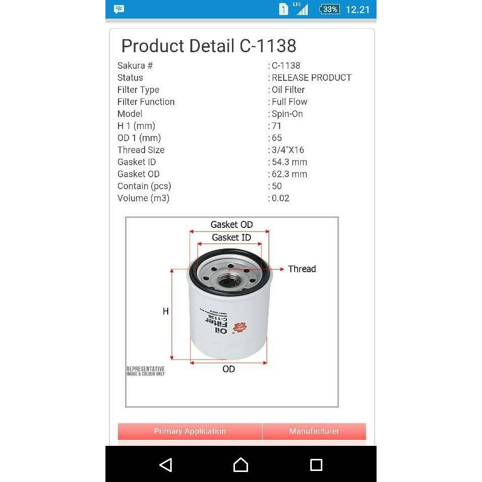 Filter Oli Avanza Xenia Grandmax Ayla SAKURA C-1138