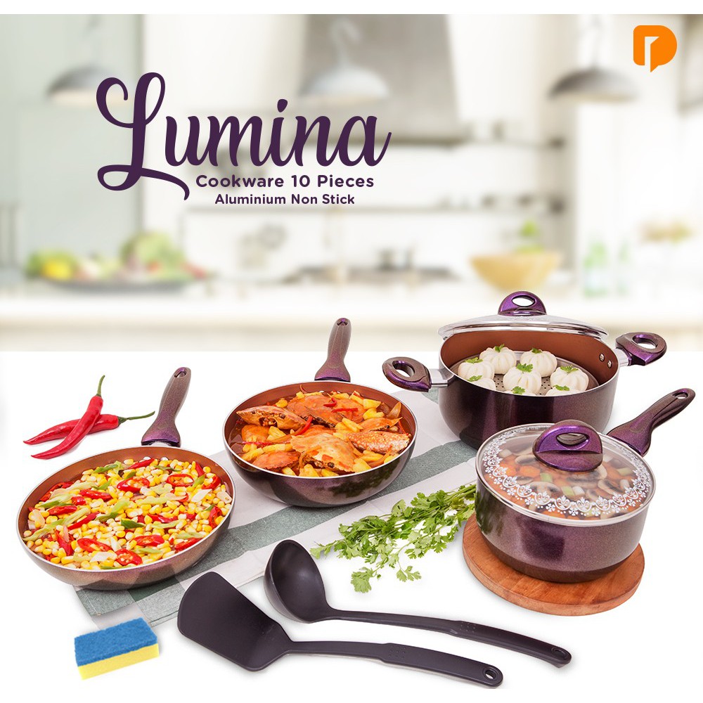 Lumina Cookware 10 Pieces Aluminium Non Stick by Dusdusan Set Peralatan Masak Anti Karat Tebal