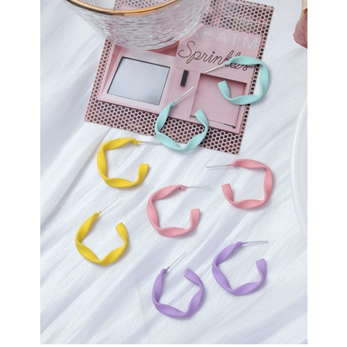 LRC Anting Tusuk Fashion C-shaped Candy-colored Irregular Earrings V54286