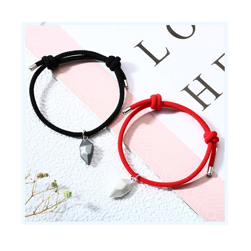 1Pair Wishing Stone Couple Bracelet Heart-shaped Stitching Lucky Stone Magnetic Bracelet lover Gifts