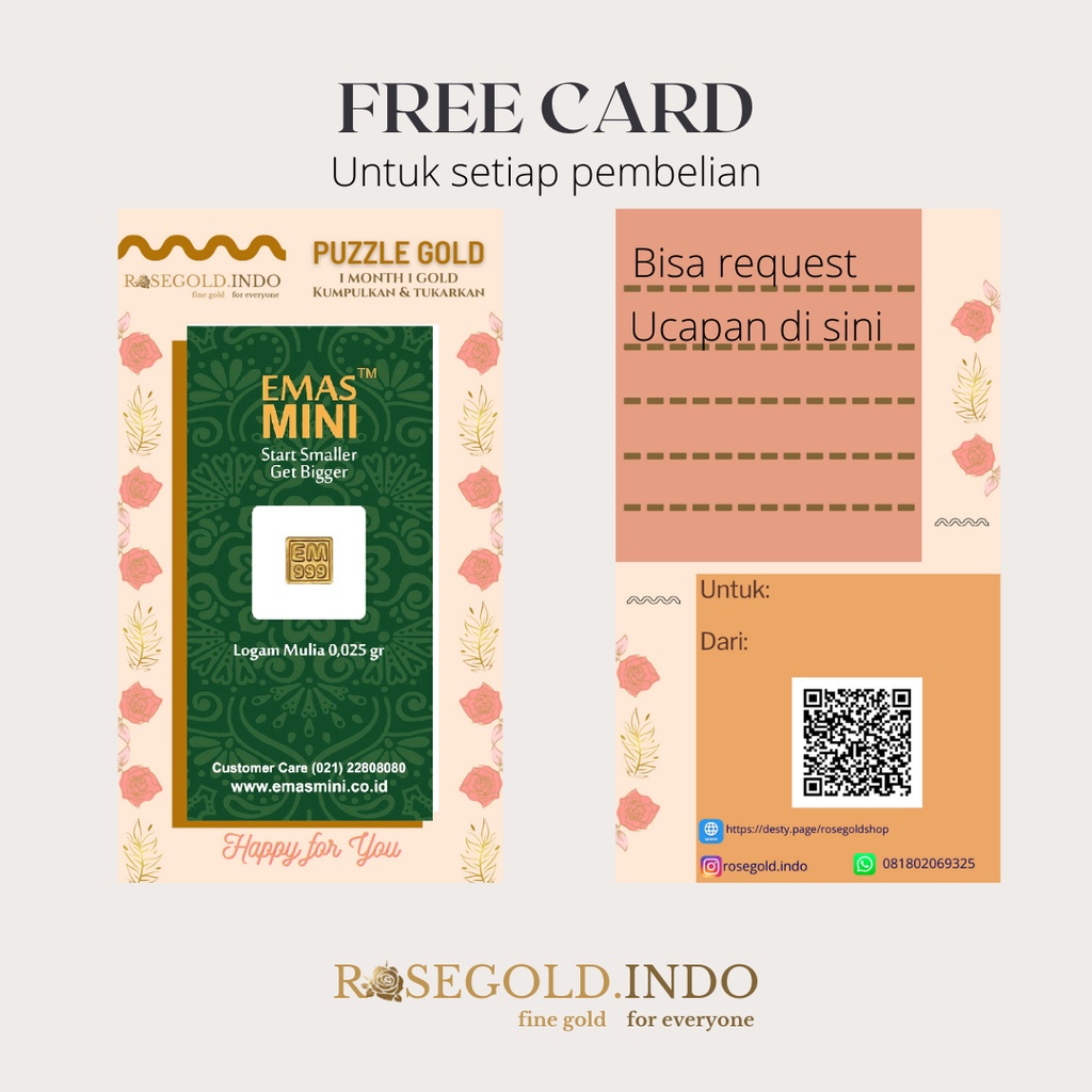 Logam Mulia Emas Mini 0.1g asli 24 karat untuk sovenir kelahiran, wisuda, graduation