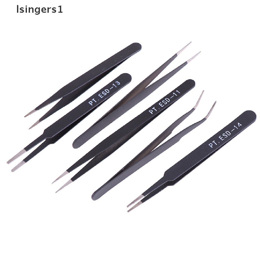 (lsingers1) 6pcs / Set Pinset Lurus / Melengkung anti Statis Untuk Reparasi esd