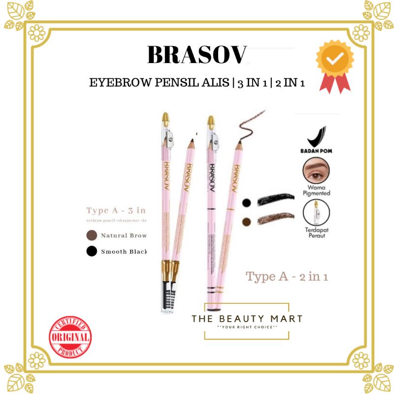 BRASOV Eyebrow Pensil Alis 3 in 1 + Sharperner + Brush | 2 in 1 + Sharperner Only