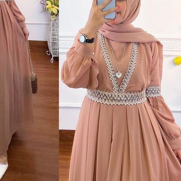 Qaisha Dress Ceruty Jumbo Ukuran M-4XL Gamis Lebaran Model Terbaru 2022 Kekinian Viral