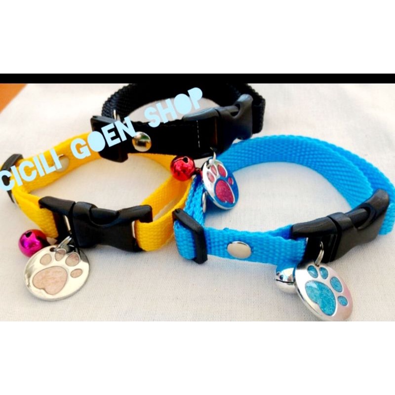 Collar nylon 1.5cm plus lonceng n liontin tebal kalung nilon anjing kucing musang kelinci