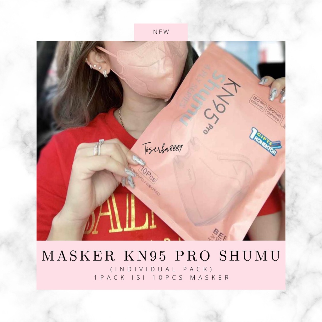 MASKER KN95 PRO SHUMU MASKER N95 SHUMU INDIVIDUAL PACK SUDAH 6PLY 1 PACK ISI 10 PCS FREE KONEKTOR HIJAB