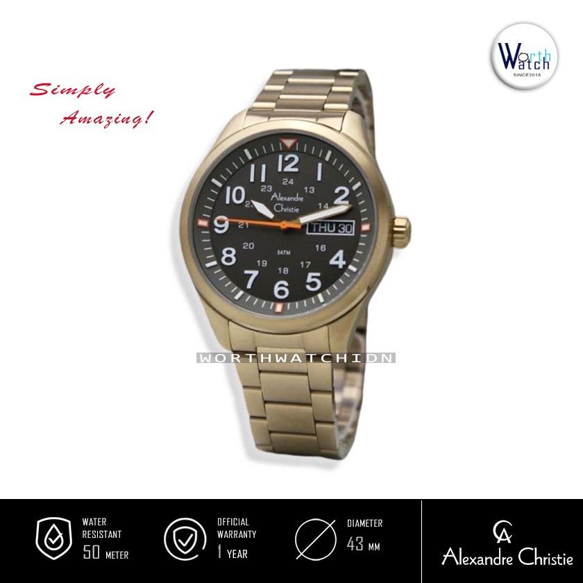 Jam Tangan Pria Alexandre Christie AC6539 AC 6539 Black Dial Bronze Stainless Steel Original