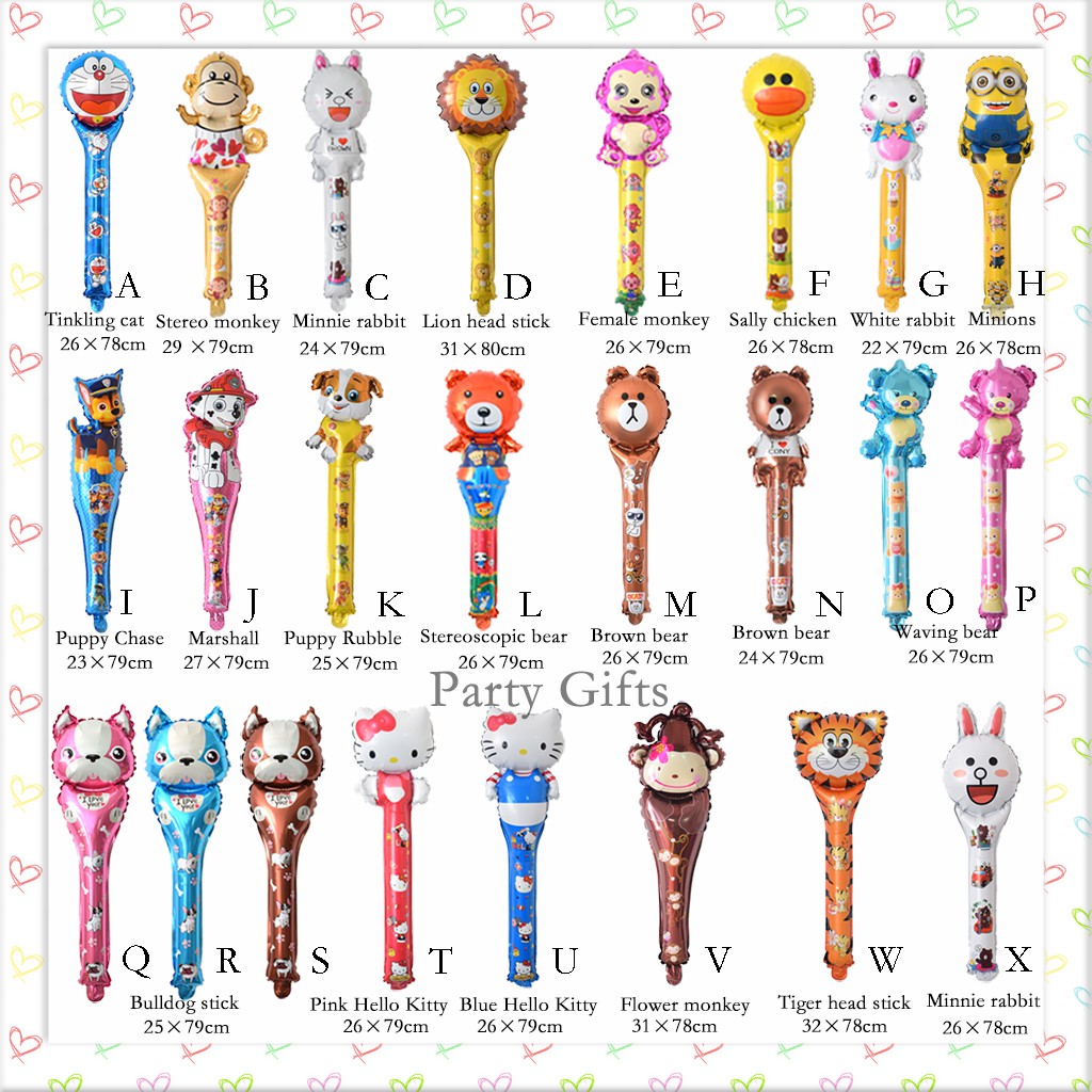 Balon Foil Pentungan Tongkat PANJANG Stik Kartun Doraemon Dog Minion Rabbit Animal Bear Kitty