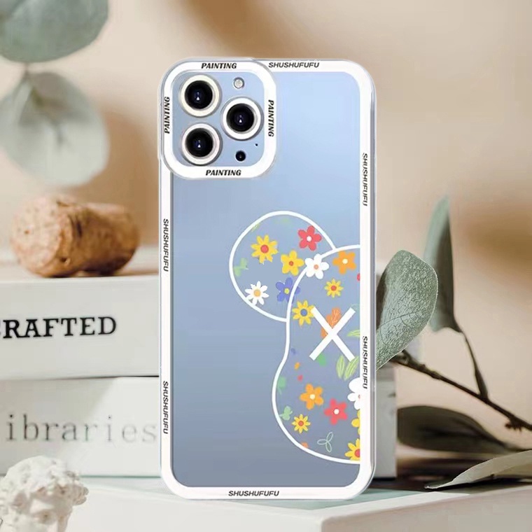 Soft Case Silikon TPU Transparan Shockproof Motif Bunga Beruang Untuk IPhone 13 12 11 Pro XS Max X XR 8 7 6 6S Plus