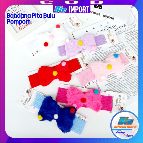 Bandana Rajut Pita Bulu Pompom Impor Best Seller