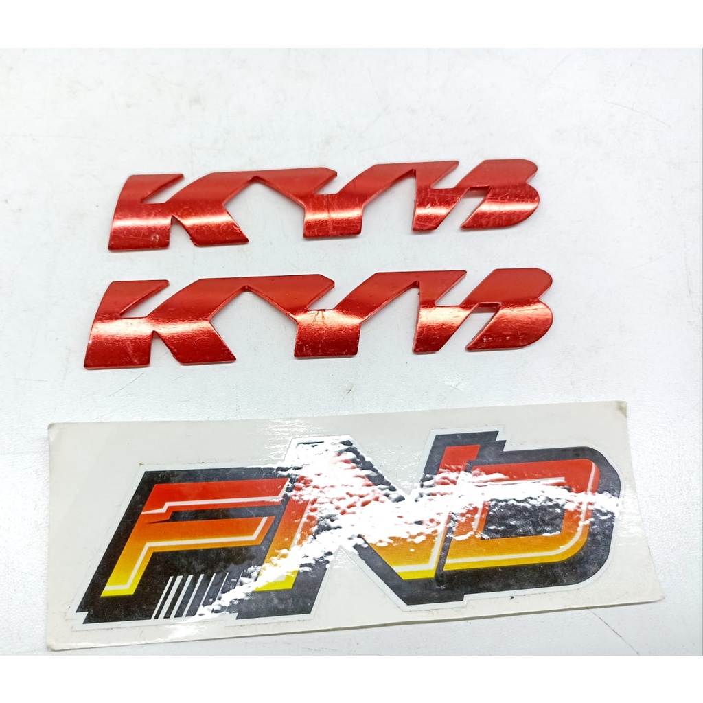 EMBLEM SHOCK DEPAN KYB LOGO SKOK DEPAN KYB CNC UNIVERSAL SET KANAN KIRI WARNA