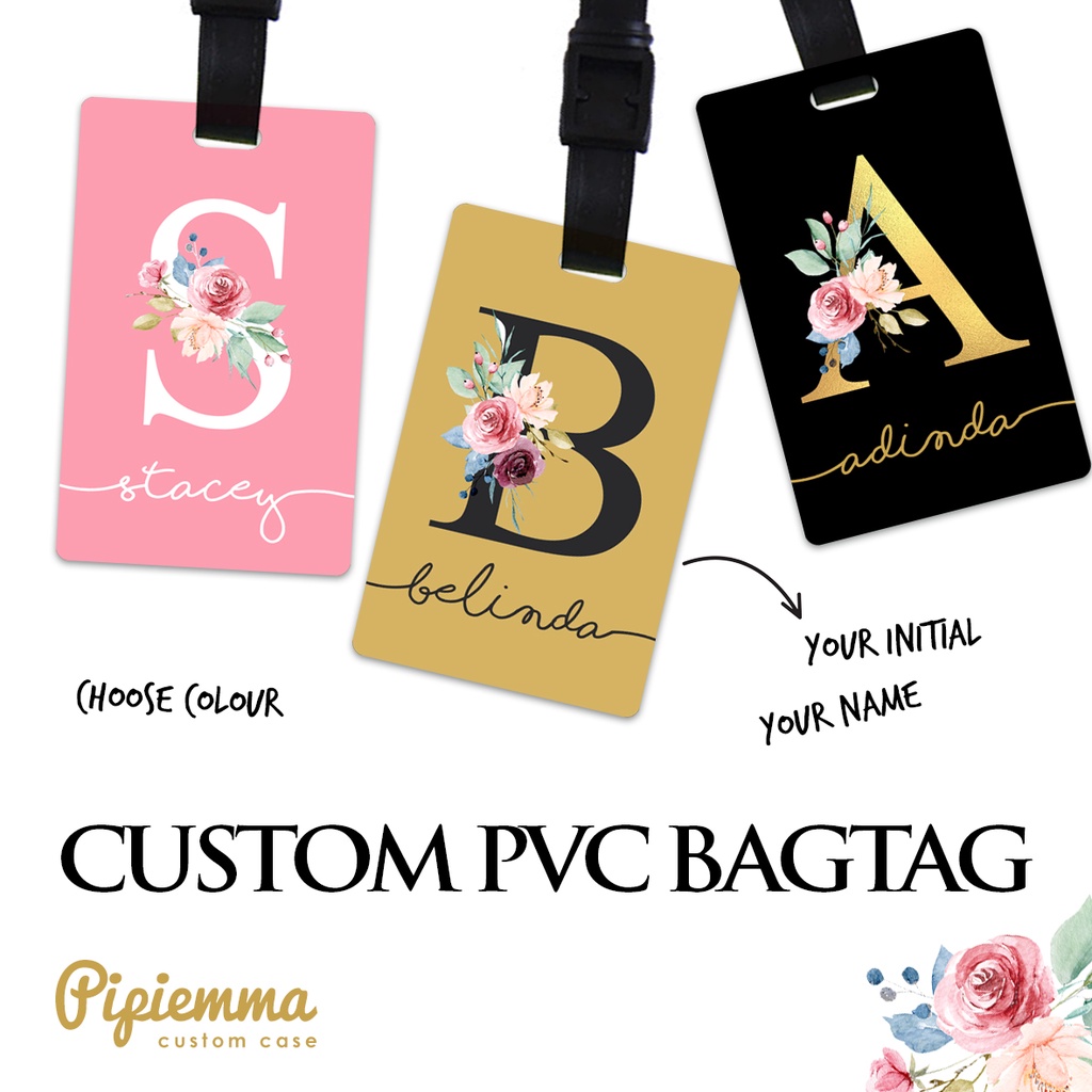 Bagtag Initial PVC Custom Gantungan Tas Koper Flower Kado Souvenir Travel