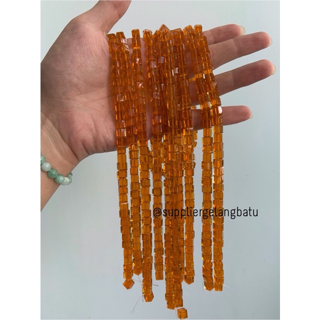 kristal Ceko kotak 6 x 6mm orange QUARTZ crystal bening bross PREMIUM