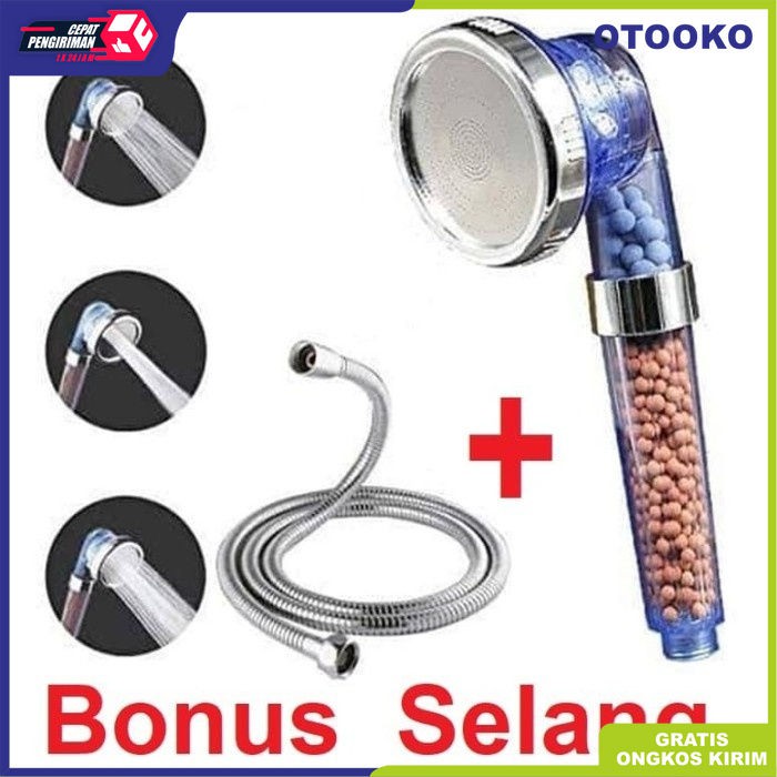 Kepala Ion Head Shower SPA Ionizer Kesehatan Kamar Mandi 3 Mode Ion SPA Ionizer Healthy Crystal 3 Mode Bonus Selang 140CM