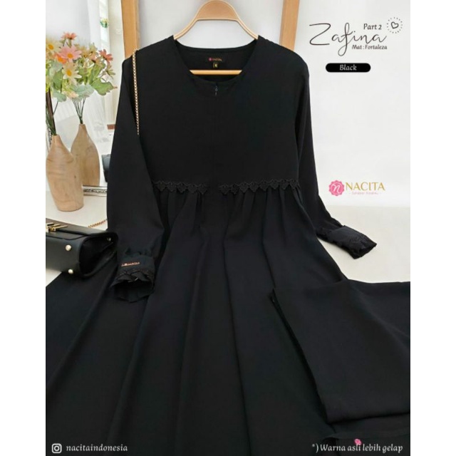 ( RESTOK ) ZAFINA by NACITA Gamis Set Khimar JETBLACK HITAM