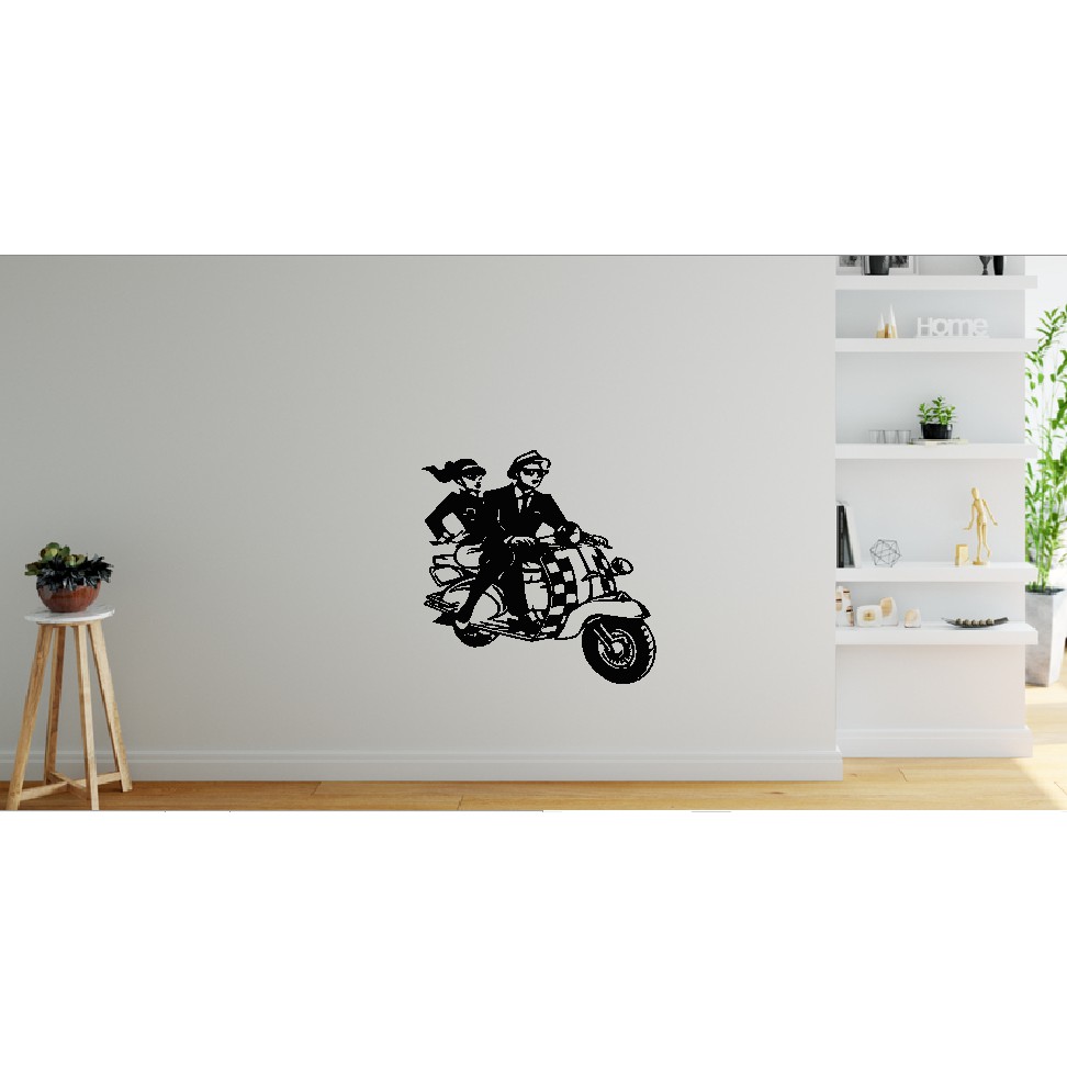 Wallstiker Motor Vespa Bonceng Hiasan Pajangan Stiker Dinding Kamar