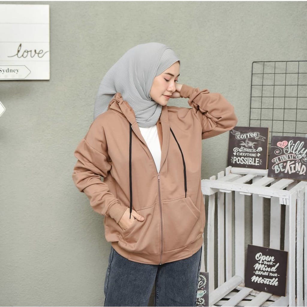 XXL Zipper Hoodie Sweater - Sweater Polos - Sweater Pria dan Wanita / unisex-mocca
