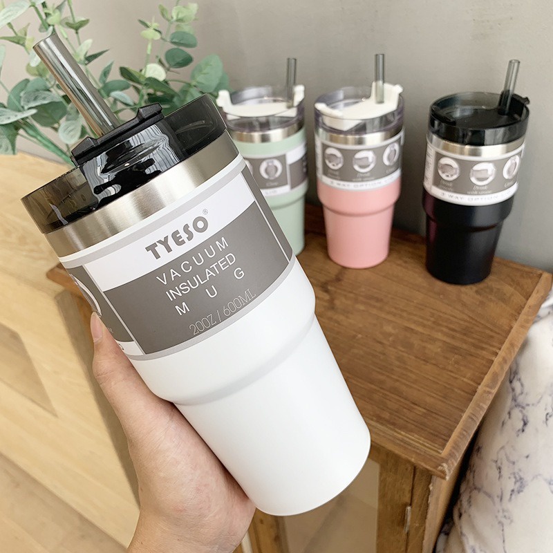 Tumbler Vacuum Flask With Straw Tyeso 600ML / Termos Trevel Untuk Coffe / Mug Tyeso Stainless Steel / Tumbler Double Wall / Thermos Vacuum Cup / Termos Air Coffee / Botol Minum Kopi / Botol Cup Traveling / Bottle Vacuum Flask Water