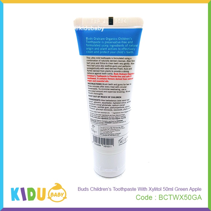 Buds Organics Children's Toothpaste With Xylitol 50ml Kidu Baby