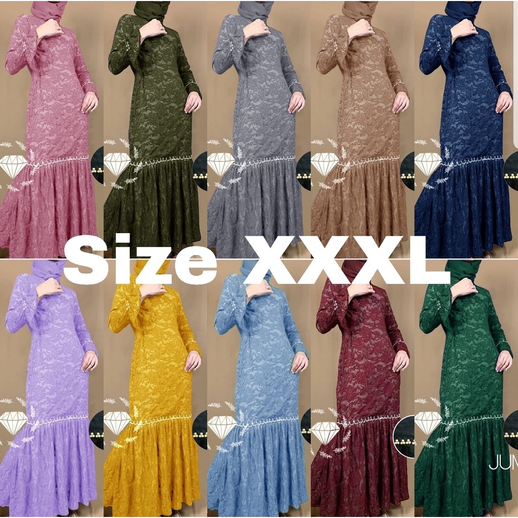 MAXY GAMIS DRESS NURHALIZA DUYUNG BRUKAT 3XL / gamis brokat super jumbo / Gamis brokat terbaru mewah/ Gamis pesta mewah elegan BIG SIZE XXXL LD130 CM