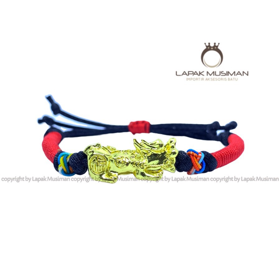 [Bayar di Tempat] Gelang Pixiu Tali Warna Merah Lapis Emas 24K Kode LM 05