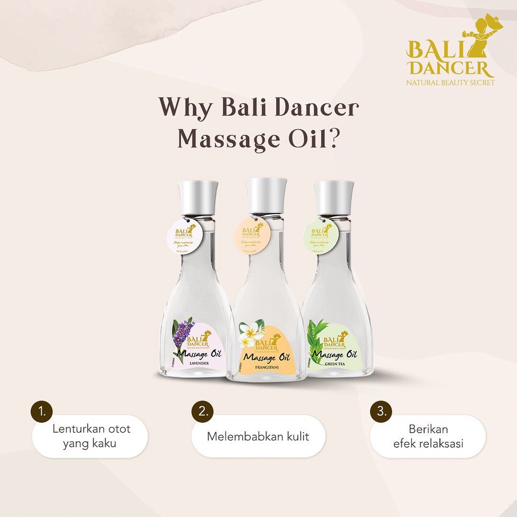 Bali Dancer Massage Oil 150ML / Perawatan Tubuh Body Massage Minyak Pijat Menutrisi Relaksasi Menenangkan Jasmine Greentea Frangipani Lavender Lemongrass