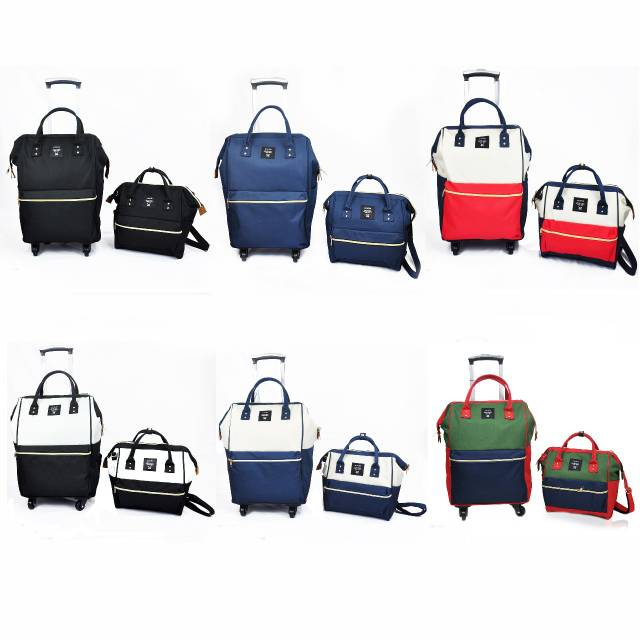 TAS TROLI ANELLO SET,RODA 4
(tas set kecil nya bisa di ransel,sandang,selempang)
Bahan: KANVAS