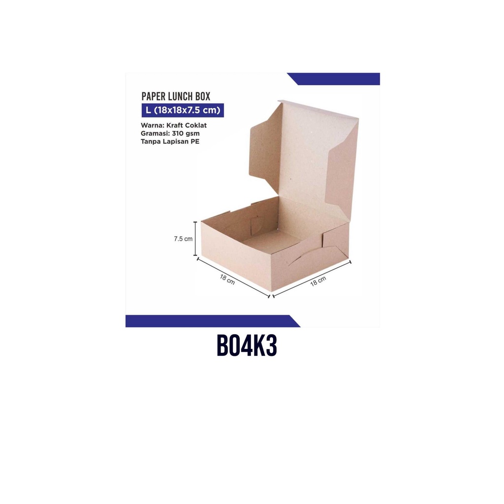 

Box Catering B04K3 Uk. 18 x 18 x 7,5 - Tanpa Lapisan PE (min.25 pcs)